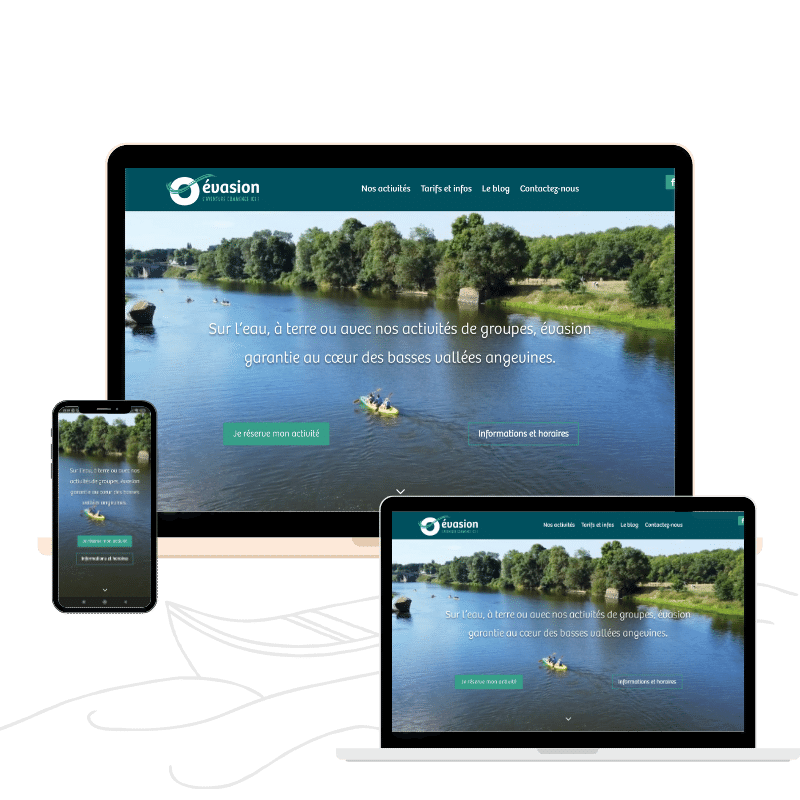 Exemple de création de site internet pour une base de loisirs en Maine-et-Loire. Webdesign et création complète du site Internet par Kinko Studio.